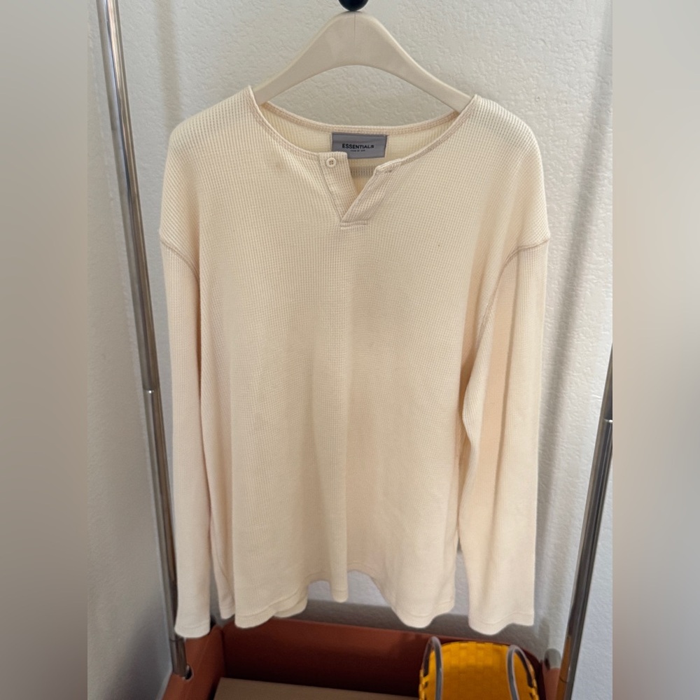 Essentials Waffle Knit Long-Sleeve T-Shirt – Cream｜L